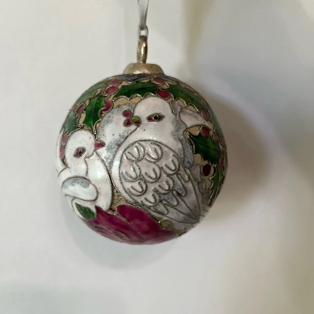 Christmas Ornament Enamel Cloisonné Ball Two Turtle Doves